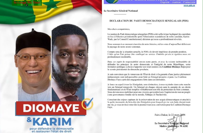  Le PDS rejoint Diomaye